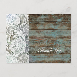 Postal vintage leña encaje country boda gracias