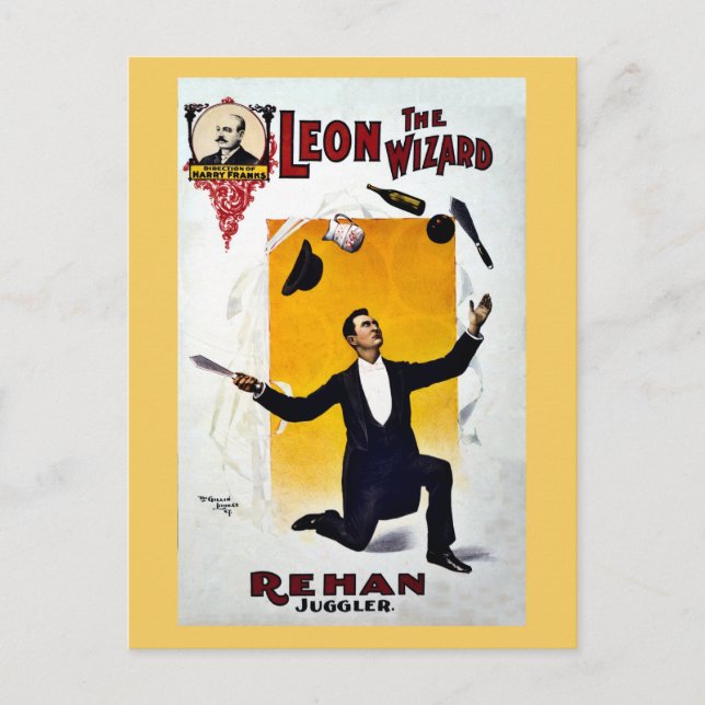 Postal Vintage Leon the Wizard, Rehan Juggler Circus (Anverso)