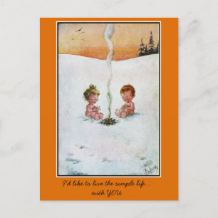 Postal Vintage lindos bebés en la nieve, 'simple vida'