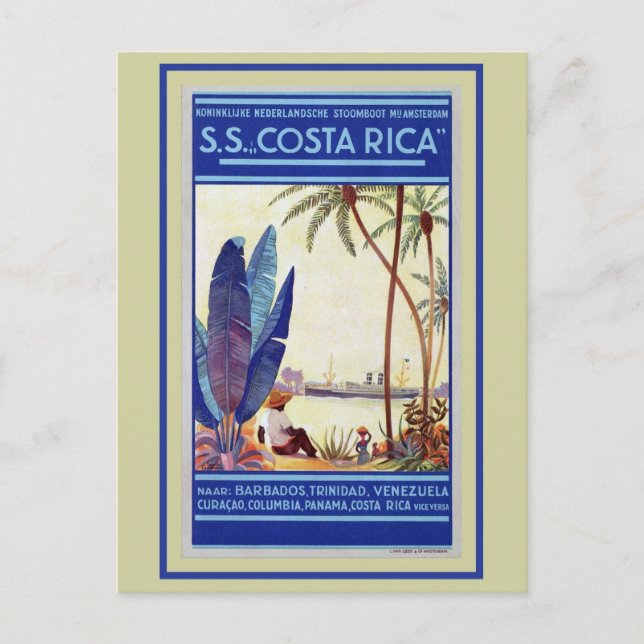 Postal Vintage línea de cruceros holandeses Costa Rica (Anverso)