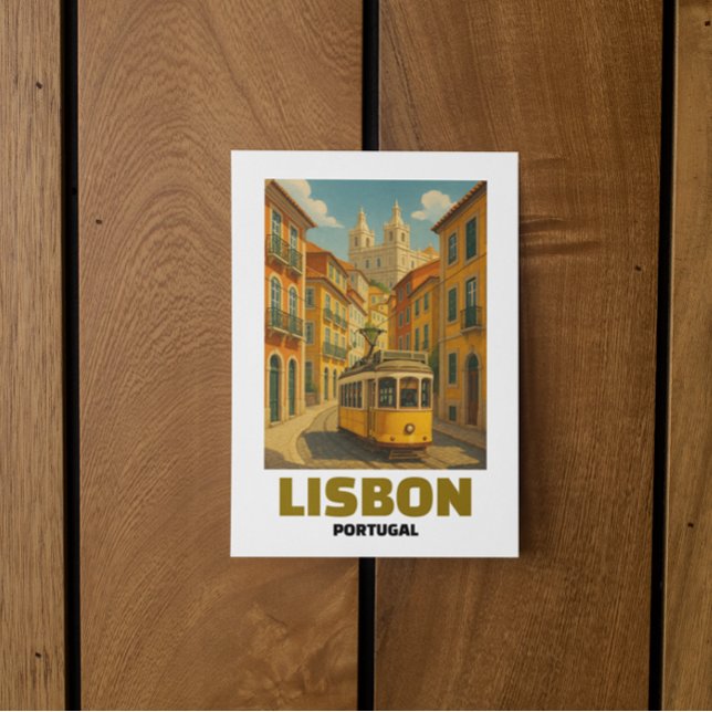 Postal Vintage Lisbon Portugal Retro Tram Street Scene (Vintage Lisbon Portugal Retro Tram Street Scene Postcard)