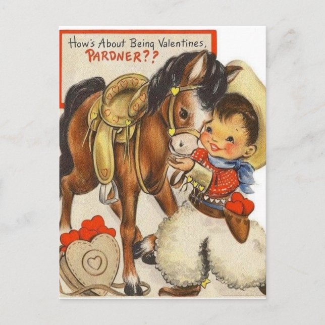 Postal Vintage Little Cowboy & Cute Pony Valentcard Card (Anverso)