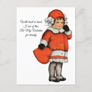 Postal Vintage Little Girl Heart in Hand Valentine