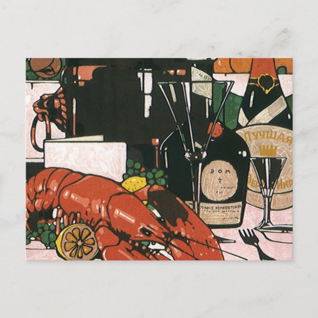 Postal Vintage Lobster Champagne; elegante Fiesta (Anverso)