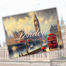 Postal Vintage London City England Big Ben Travel Art