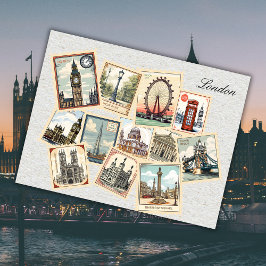 Postal Vintage London City Stamps England Travel Art