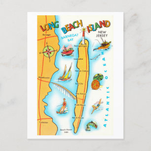 Postal Vintage Long Beach Island, New Jersey, Map
