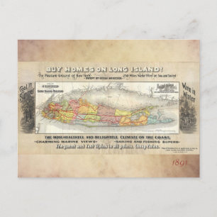 Postal Vintage Long Island, New York Map, Railroad 1891