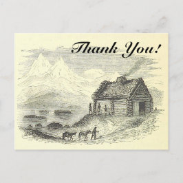 Postal Vintage Look Cabin, Mountains, Lake + "¡Gracias!"