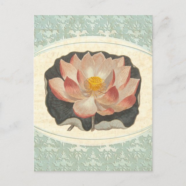 Postal Vintage Lotus Damask Elegant Antique Botanical (Anverso)