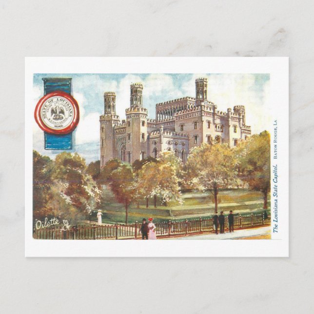 Postal Vintage Louisiana Capitol con Sello (Anverso)
