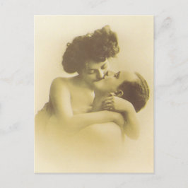 Postal Vintage love couple kissing sepia illustration