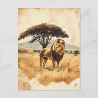 Postal Vintage Löwe in der Savanne Südafrikas