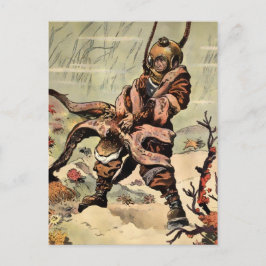 Postal Vintage lucha contra el pulpo victoriano