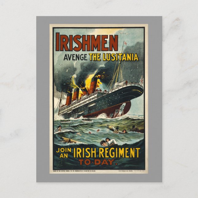Postal Vintage Lusitania Irishmen Avenge! (Anverso)
