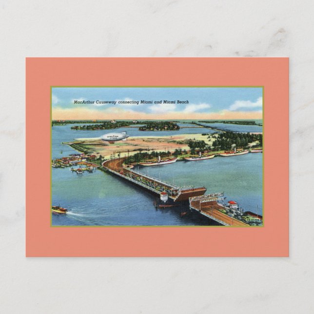 Postal Vintage MacArthur Causeway Miami and Miami Beach (Anverso)