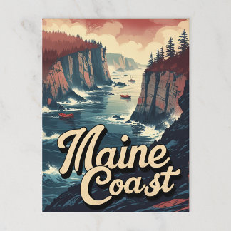 Postal Vintage Maine Coast Boats & Cliffs