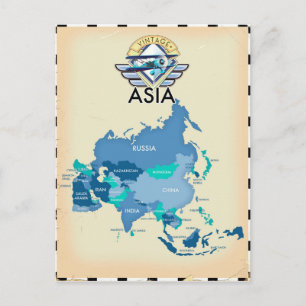 Postal Vintage Map Of Asia