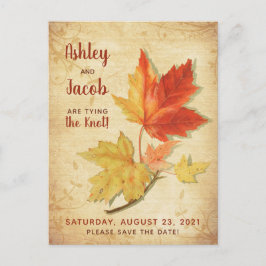 Postal Vintage Maple Leaves de Otoño Boda Guardar la fech