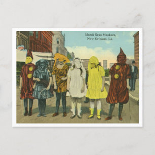 Postal Vintage Mardi Gras chicas disfrazados