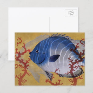 Postal Vintage Marine Ocean Life Tropical Blue Fish Coral