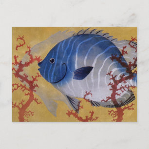 Postal Vintage Marine Ocean Life Tropical Blue Fish Coral