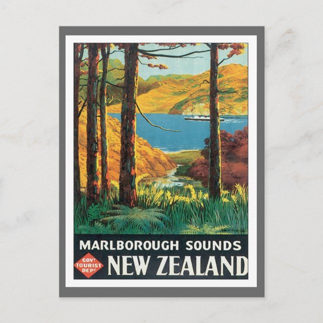 Postal Vintage Marlborough Suena Nueva Zelanda (Anverso)