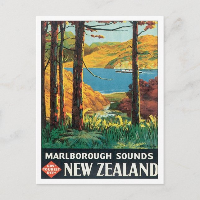 Postal Vintage Marlborough Suena Nueva Zelanda (Anverso)