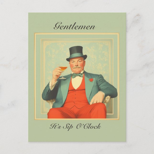 Postal Vintage Martini Dandy - Caballeros, es Sip O'Clock (Anverso)