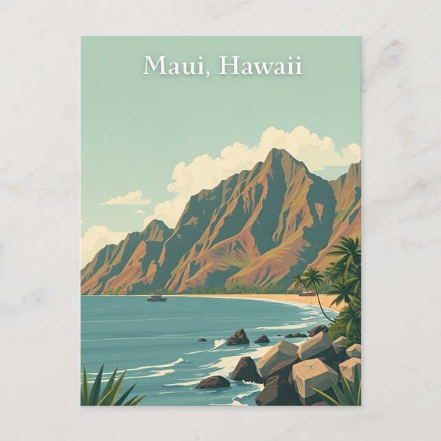 Postal Vintage Maui, Hawaii Travel Illustration (Anverso)