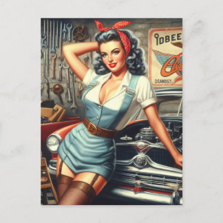 Postal Vintage Mechanic Pin Up