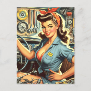 Postal Vintage Mechanic Pin Up