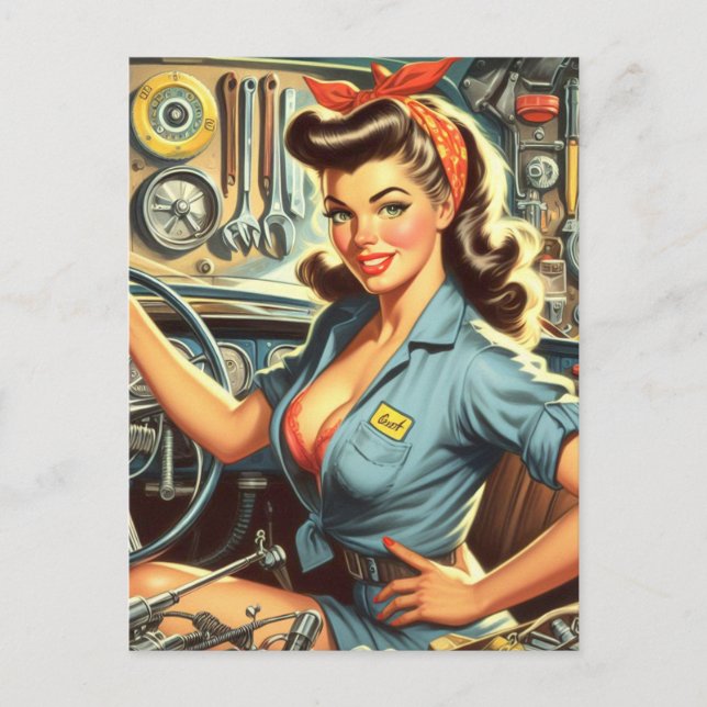 Postal Vintage Mechanic Pin Up (Anverso)