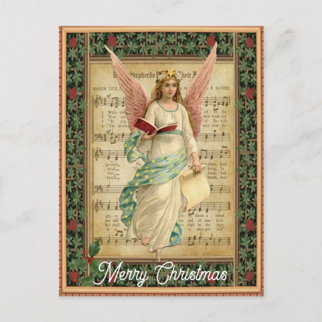 Postal Vintage Merry Christmas Angel (Anverso)