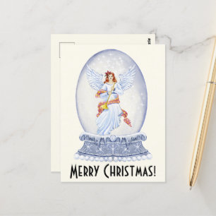 Postal Vintage Merry Christmas Angel Sparkling Snowglobe