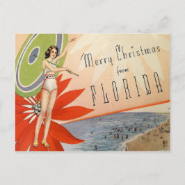 Postal Vintage Merry Christmas, chica de la playa de Flor