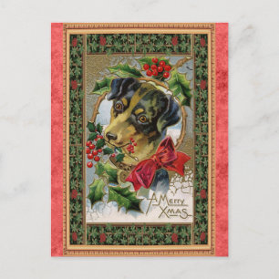 Postal Vintage Merry Christmas Cute Dog