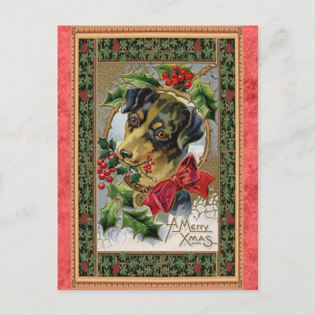 Postal Vintage Merry Christmas Cute Dog (Anverso)