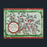 Postal Vintage Merry Christmas Green Red Holly<br><div class="desc">¡Envíe saludos de Navidad a su familia y amigos este año con esta vintage Feliz Navidad a todas las postales verdes y rojas!</div>