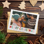 Postal Vintage Merry Christmas Retro Tipografía Colorida<br><div class="desc">La Vieja tarjeta postal de la tipografía de color de la Navidad Feliz Navidad Retro. Personalizar todos los campos de texto para darle un toque especial a su papelería de vacaciones.</div>