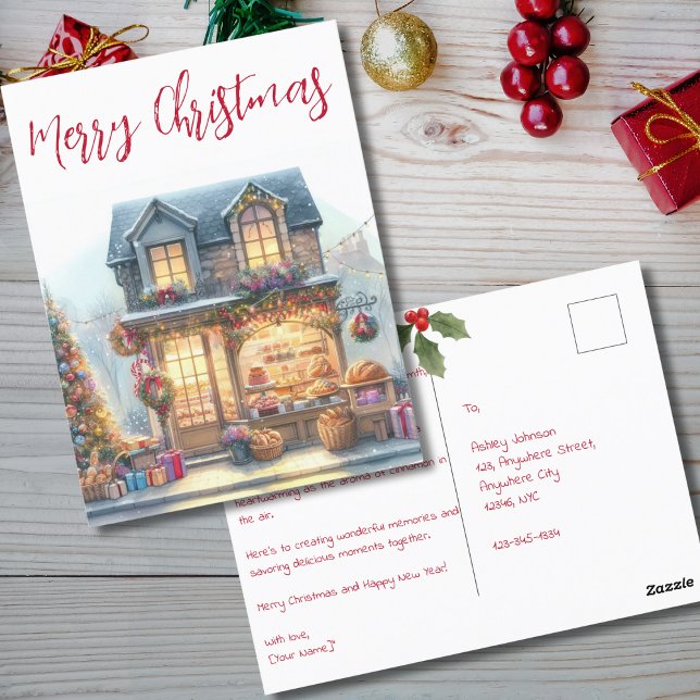 Postal Vintage Merry Christmas Winter Scene Typography (Subido por el creador)