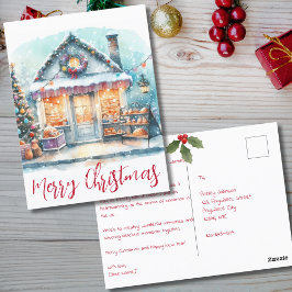 Postal Vintage Merry Christmas Winter Scene Typography