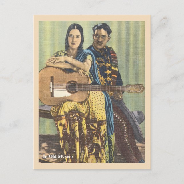 Postal Vintage México con guitarra (Anverso)