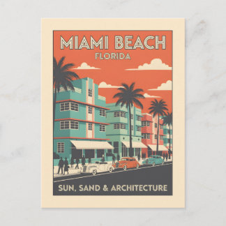 Postal Vintage Miami Beach Florida Art Deco Travel