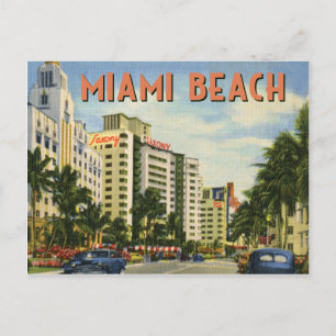 Postal Vintage Miami Beach Street Scene