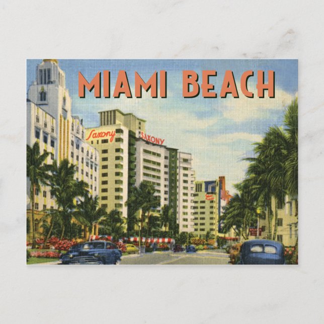 Postal Vintage Miami Beach Street Scene (Anverso)