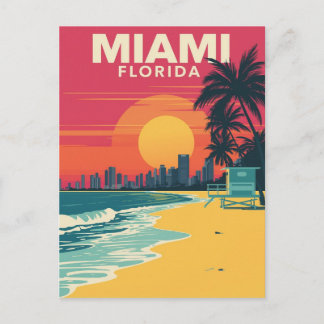 Postal Vintage Miami Florida Beach Sunset