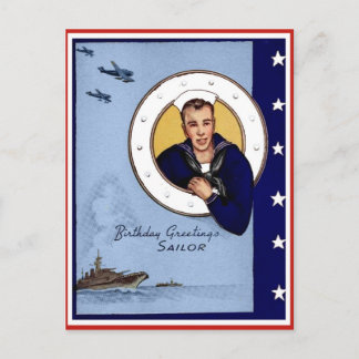 Postal Vintage MilitaryBirthday Greetings Sailor Postcard