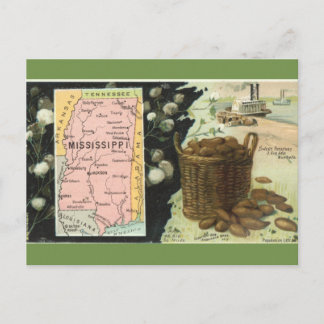 Postal Vintage Mississippi Map Postcard