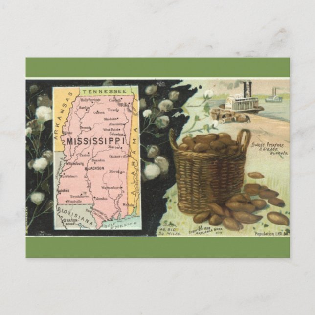 Postal Vintage Mississippi Map Postcard (Anverso)
